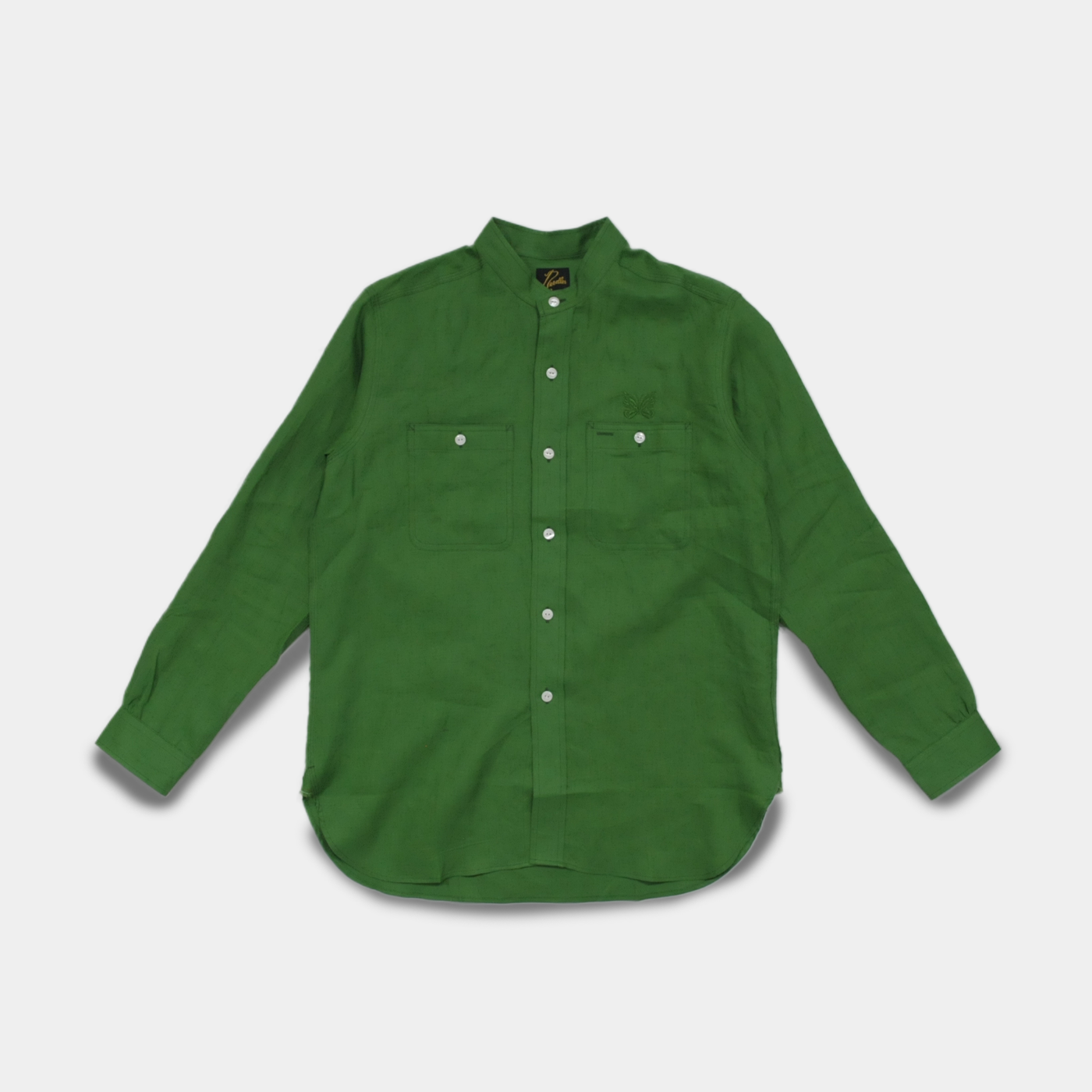 BAND COLLAR WORK SHIRT - LINEN CANVAS - GREEN