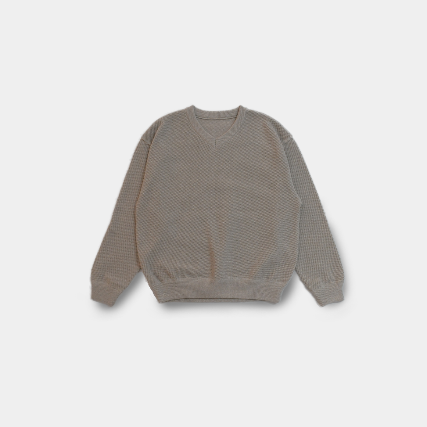 Moss Stitch V Neck Pullover-Beige