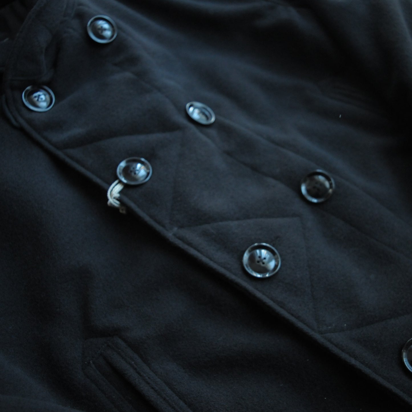 LH Peacoat Black Polyester Fake Melton
