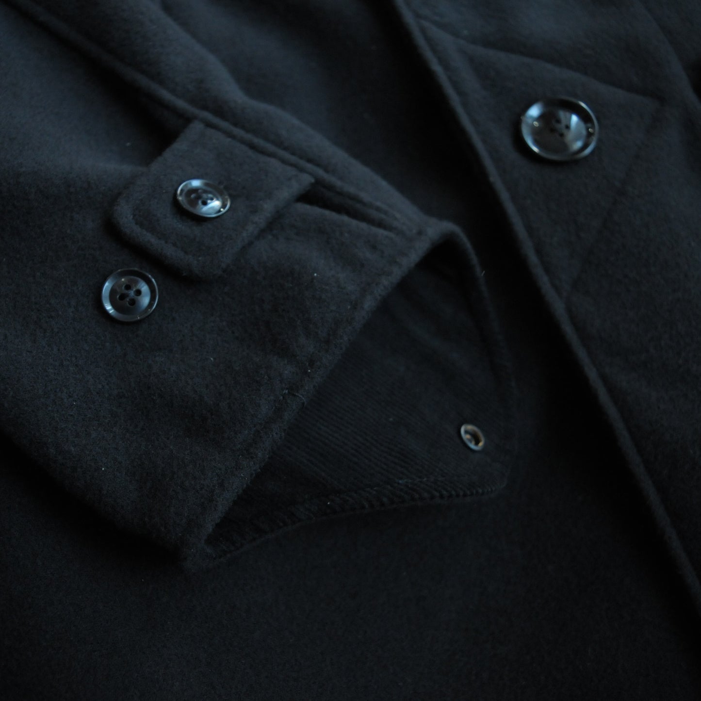 LH Peacoat Black Polyester Fake Melton