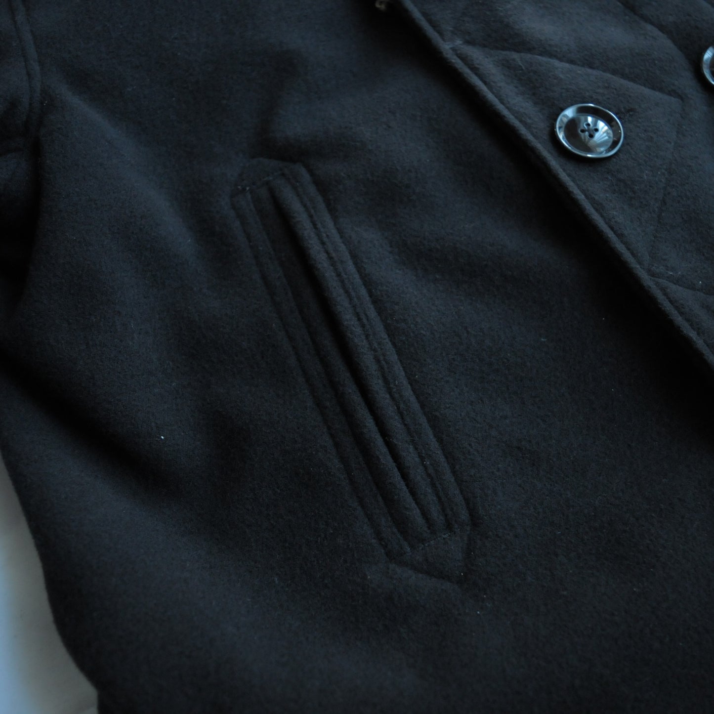 LH Peacoat Black Polyester Fake Melton