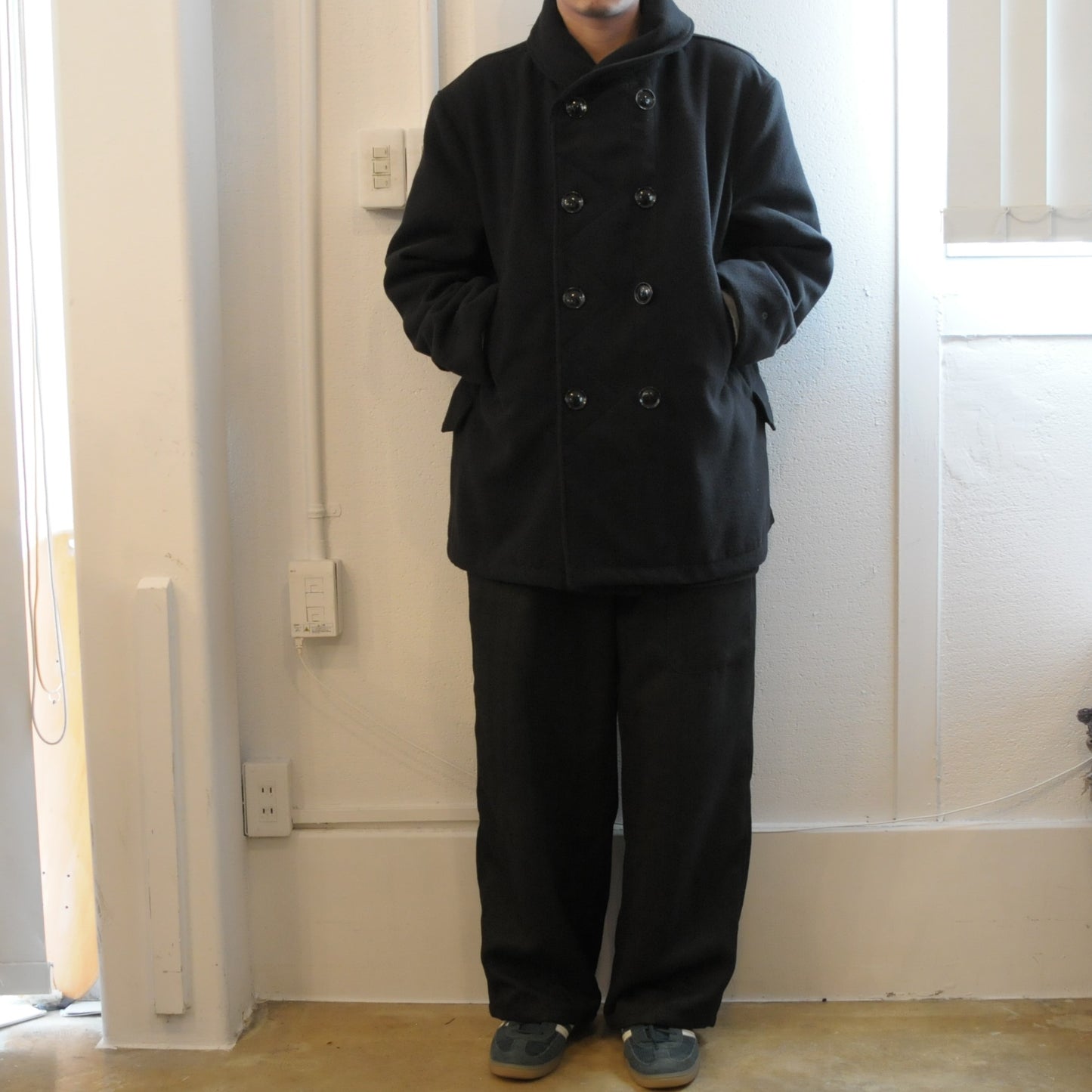LH Peacoat Black Polyester Fake Melton