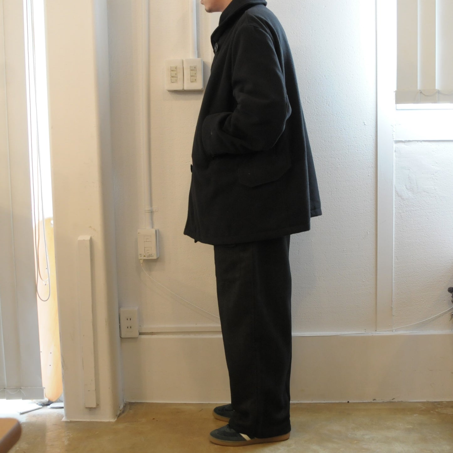 LH Peacoat Black Polyester Fake Melton