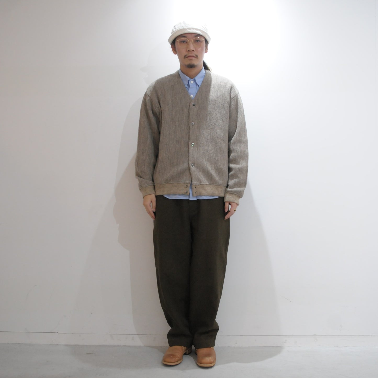 Wool V Neck Cardigan-Beige