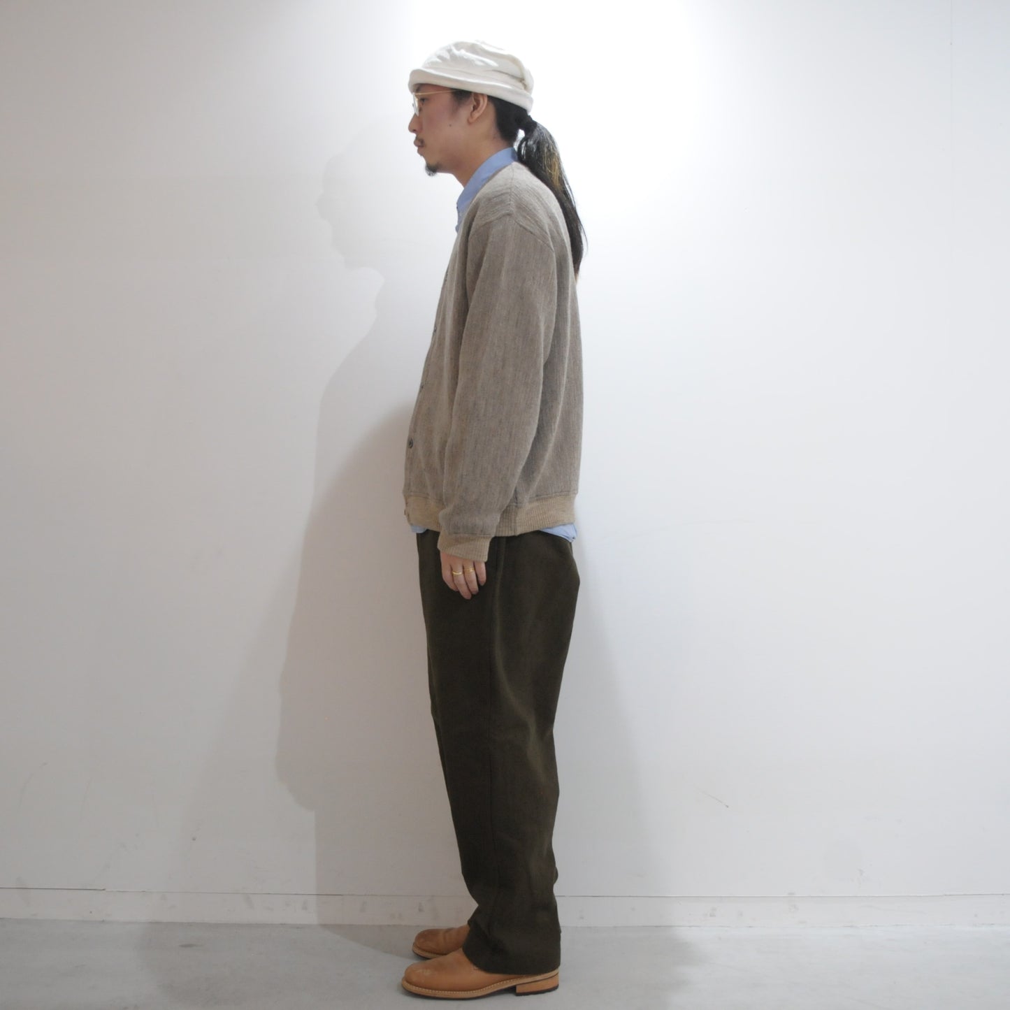 Wool V Neck Cardigan-Beige