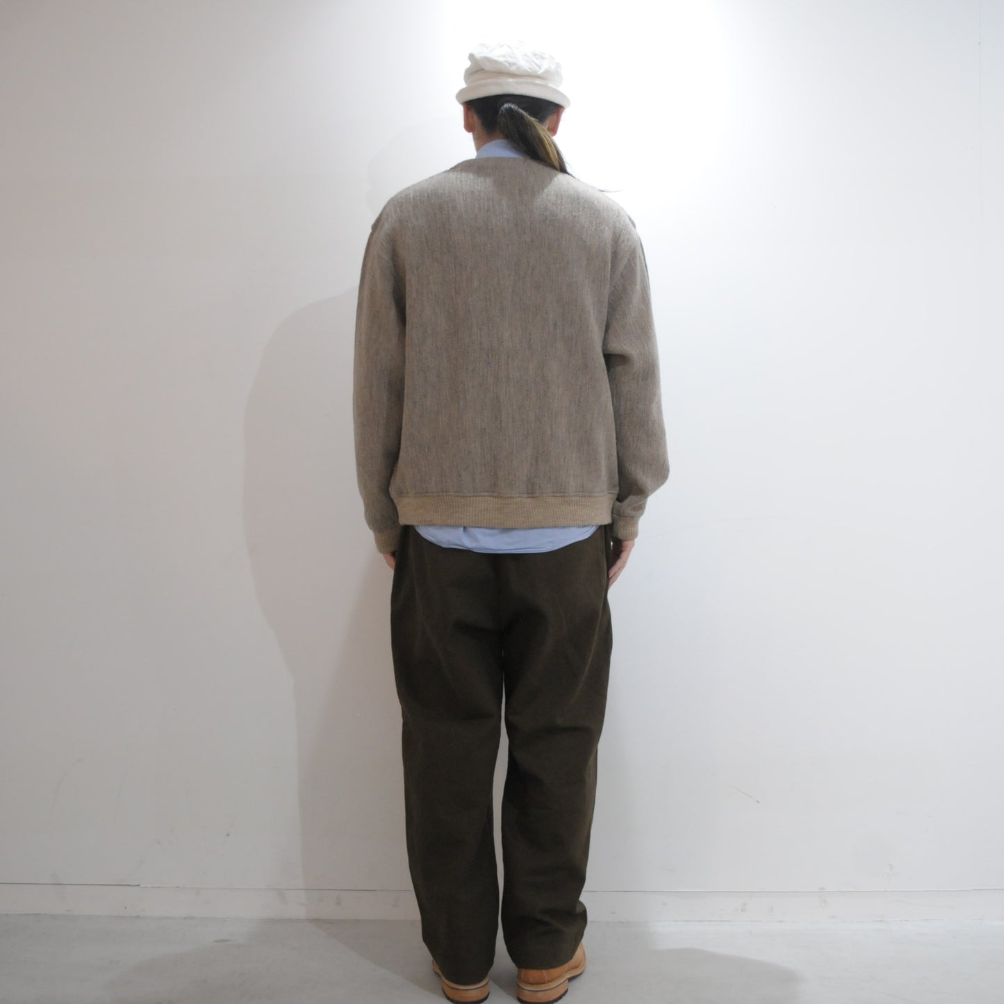 Wool V Neck Cardigan-Beige