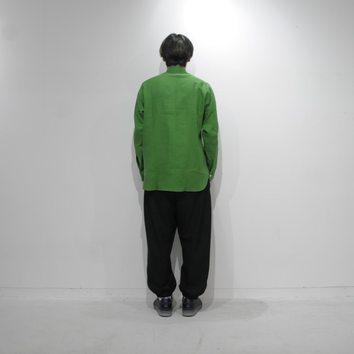 BAND COLLAR WORK SHIRT - LINEN CANVAS - GREEN