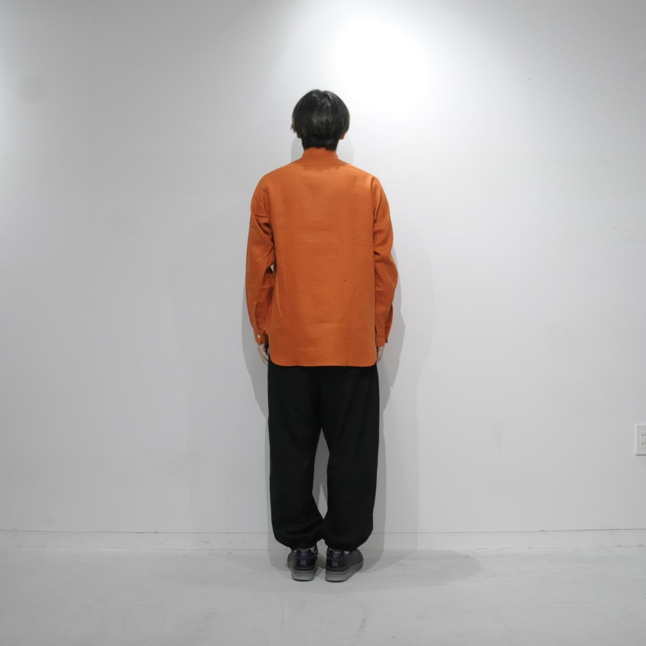 BAND COLLAR WORK SHIRT - LINEN CANVAS - ORANGE