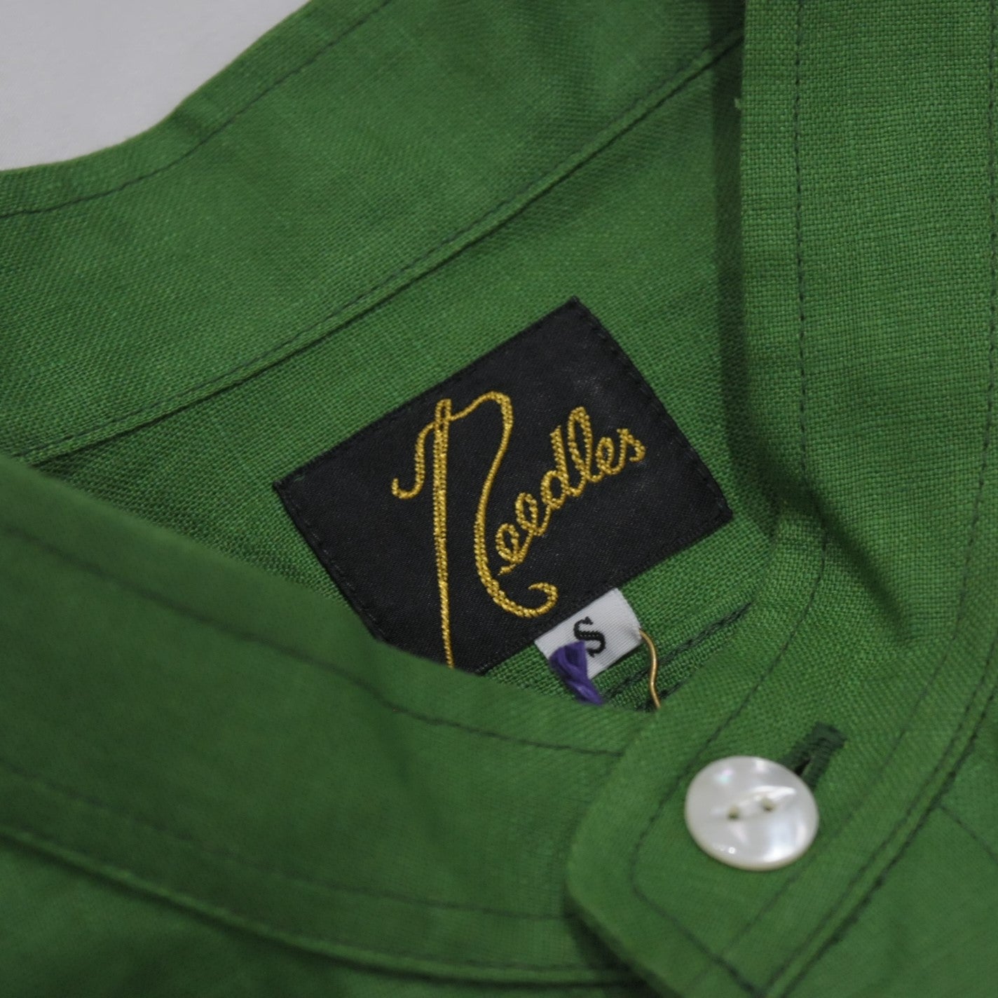 BAND COLLAR WORK SHIRT - LINEN CANVAS - GREEN