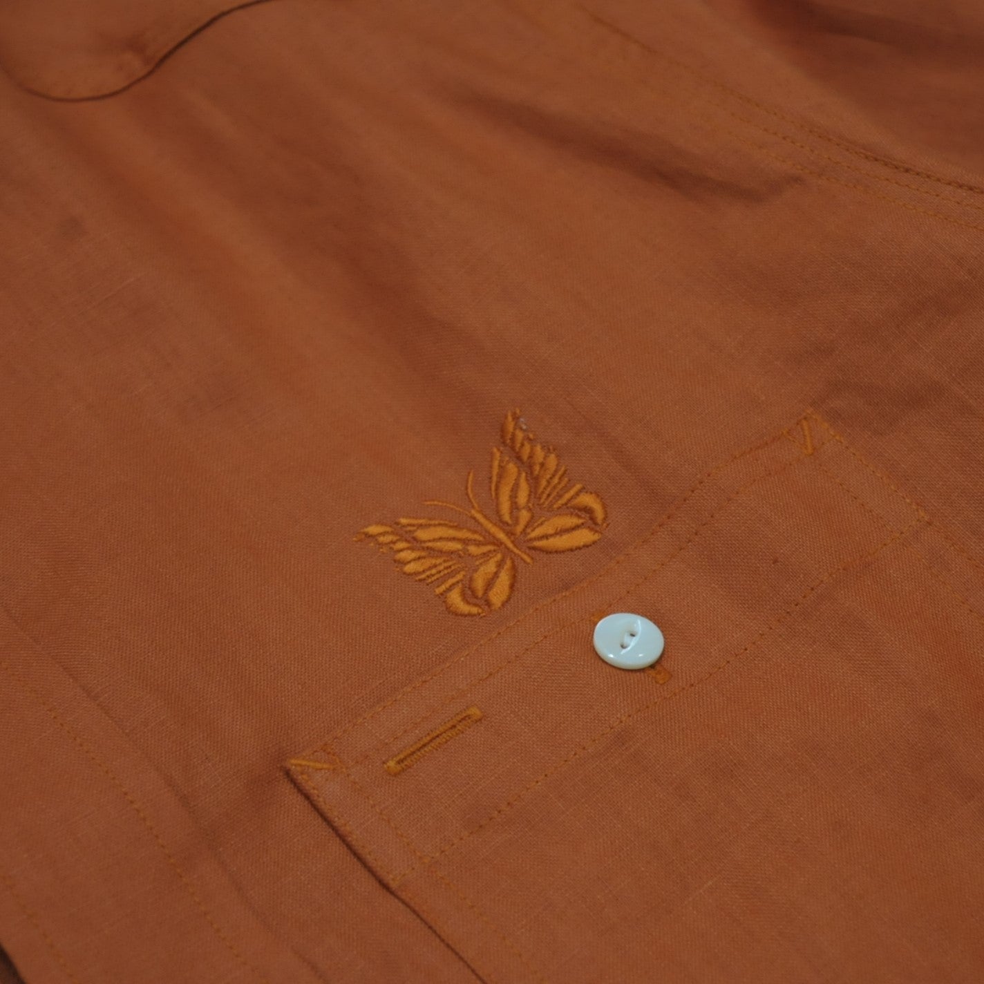 BAND COLLAR WORK SHIRT - LINEN CANVAS - ORANGE