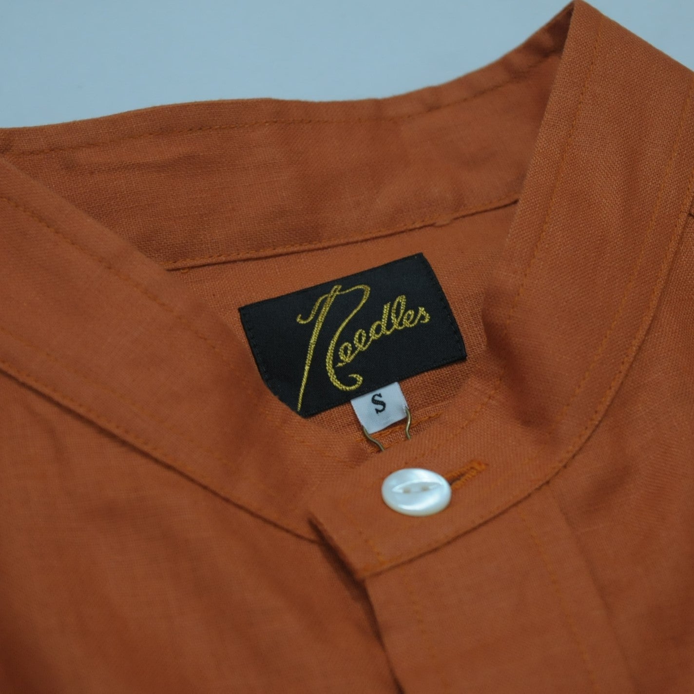 BAND COLLAR WORK SHIRT - LINEN CANVAS - ORANGE