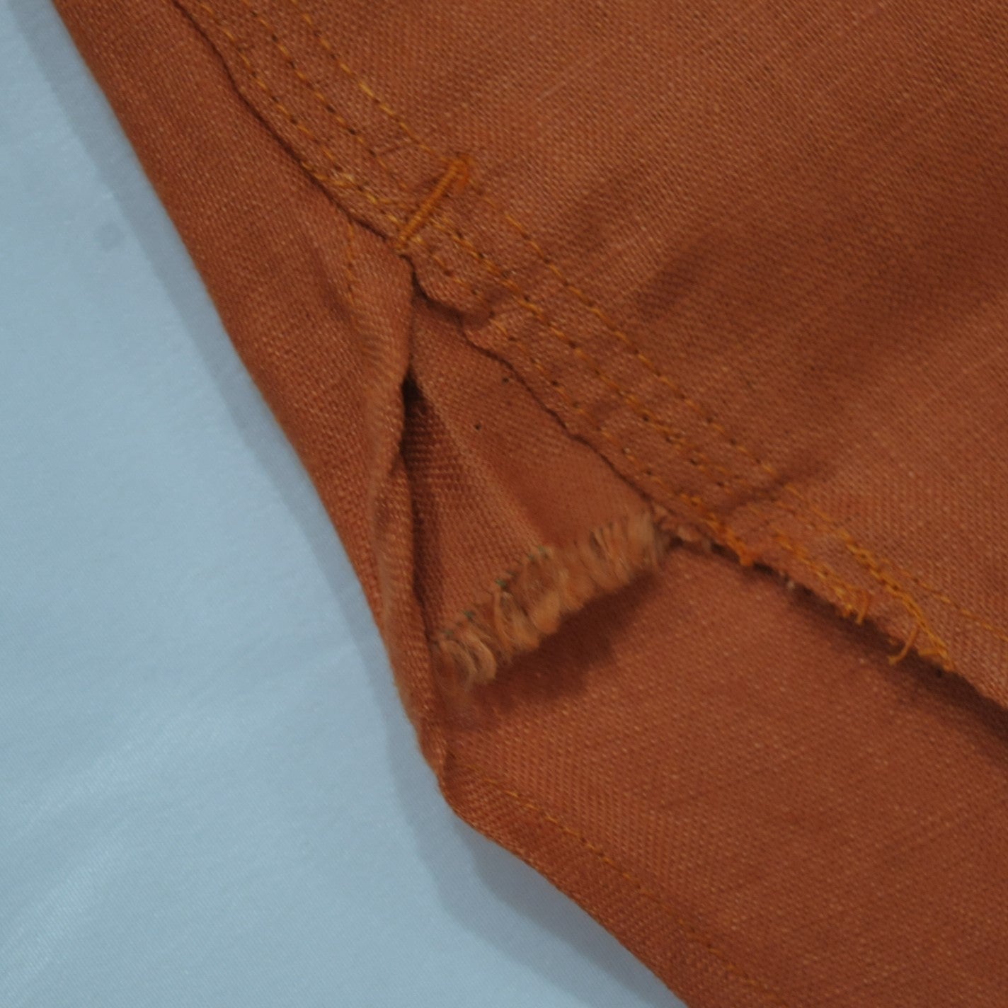 BAND COLLAR WORK SHIRT - LINEN CANVAS - ORANGE