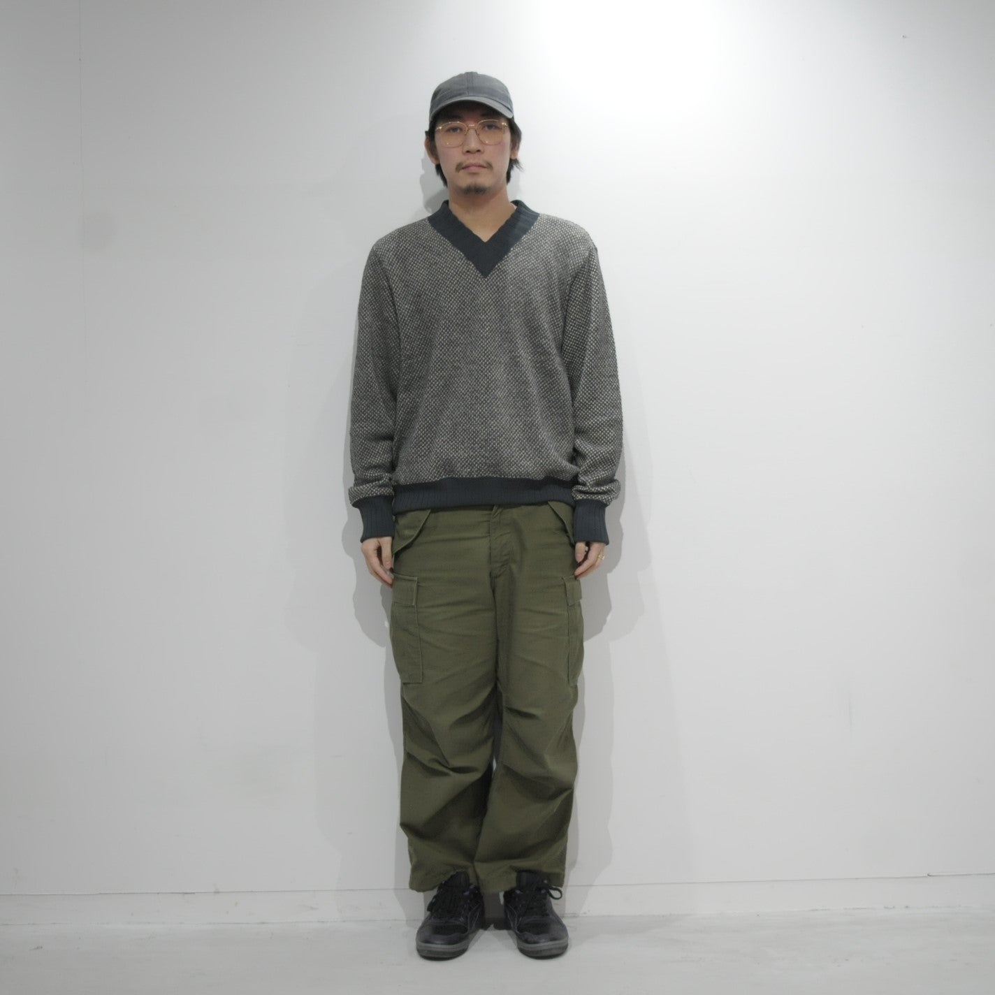 Hexagonal patterns knit rib sweatshirt
