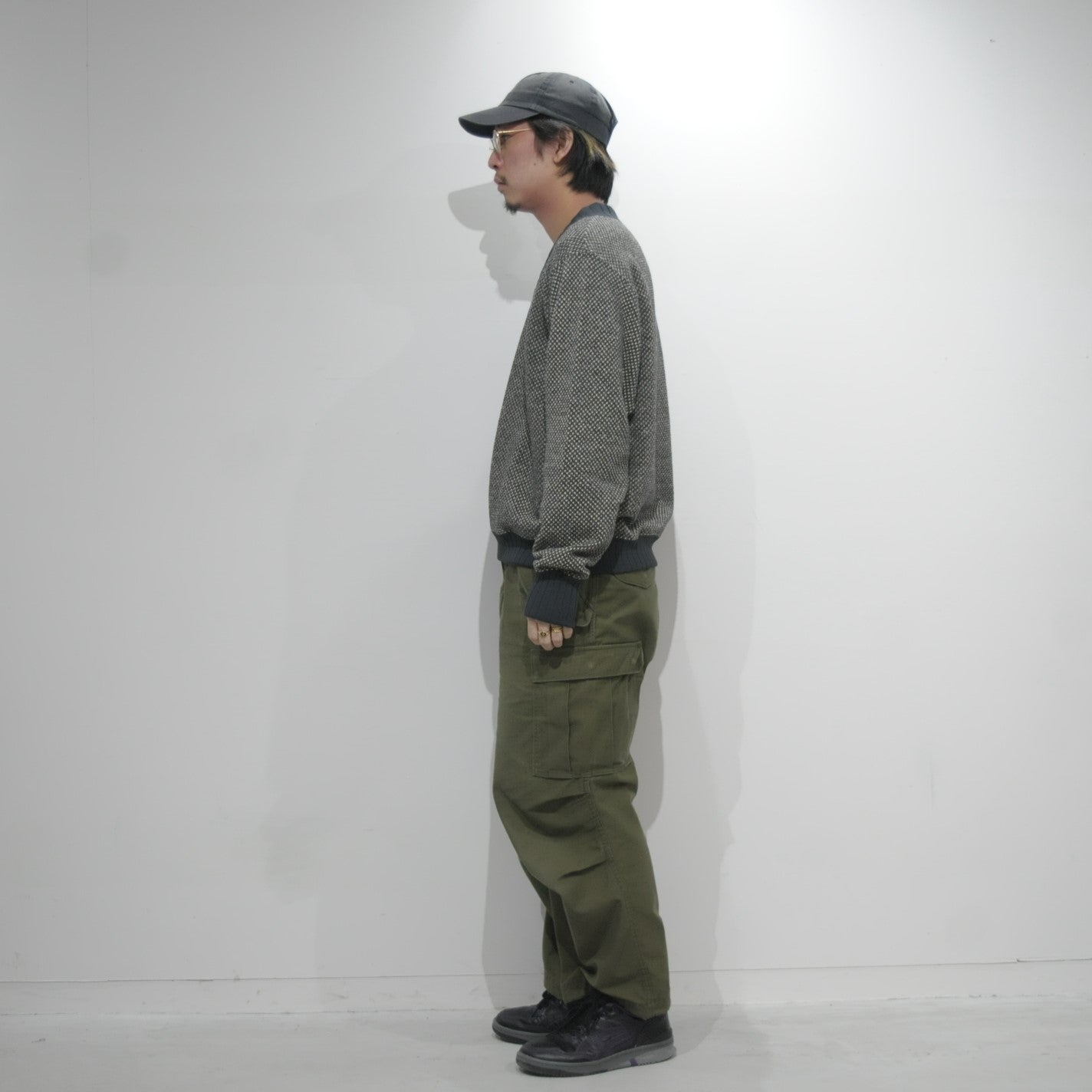 Hexagonal patterns knit rib sweatshirt