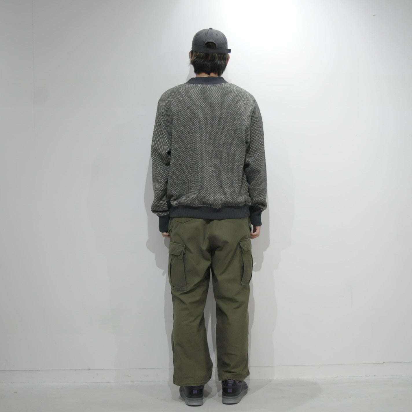 Hexagonal patterns knit rib sweatshirt