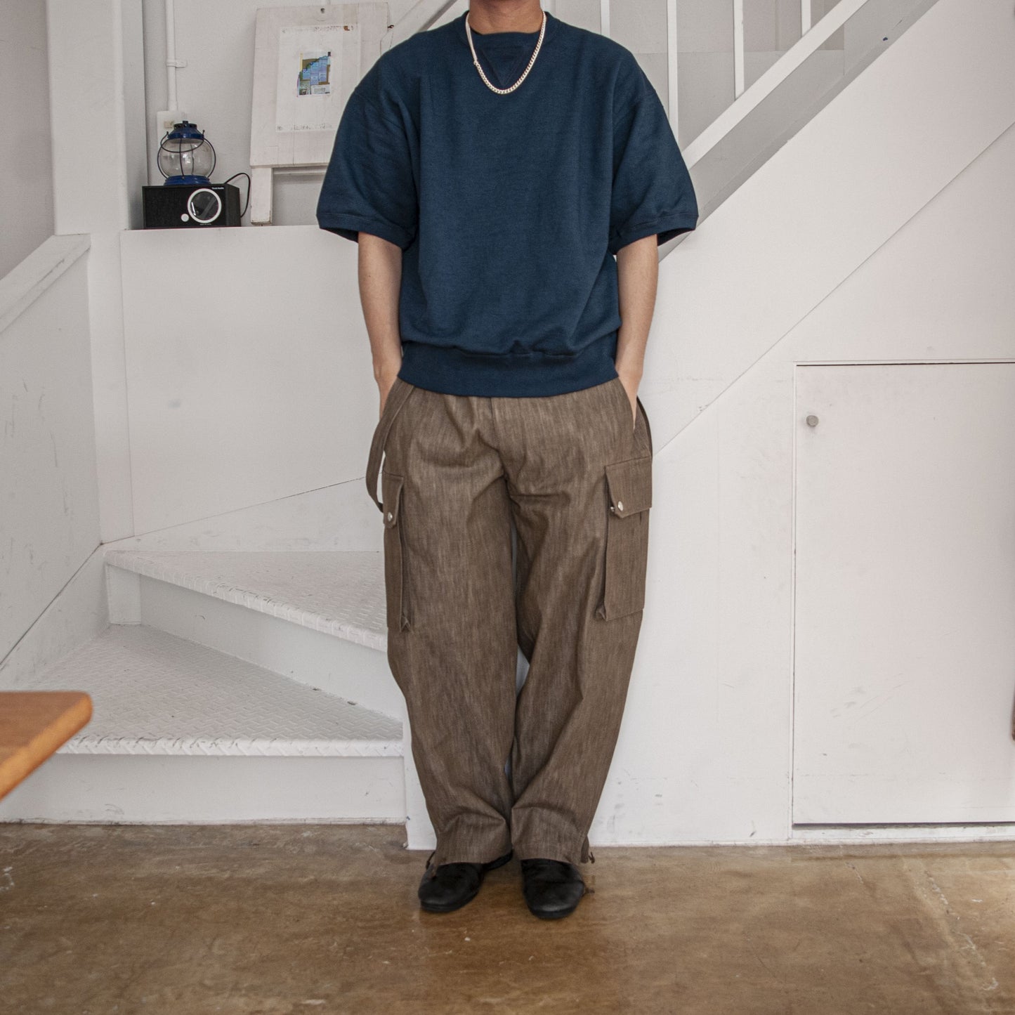 S/S SWEATER NATURAL GARMENT DYE - INDIGO -