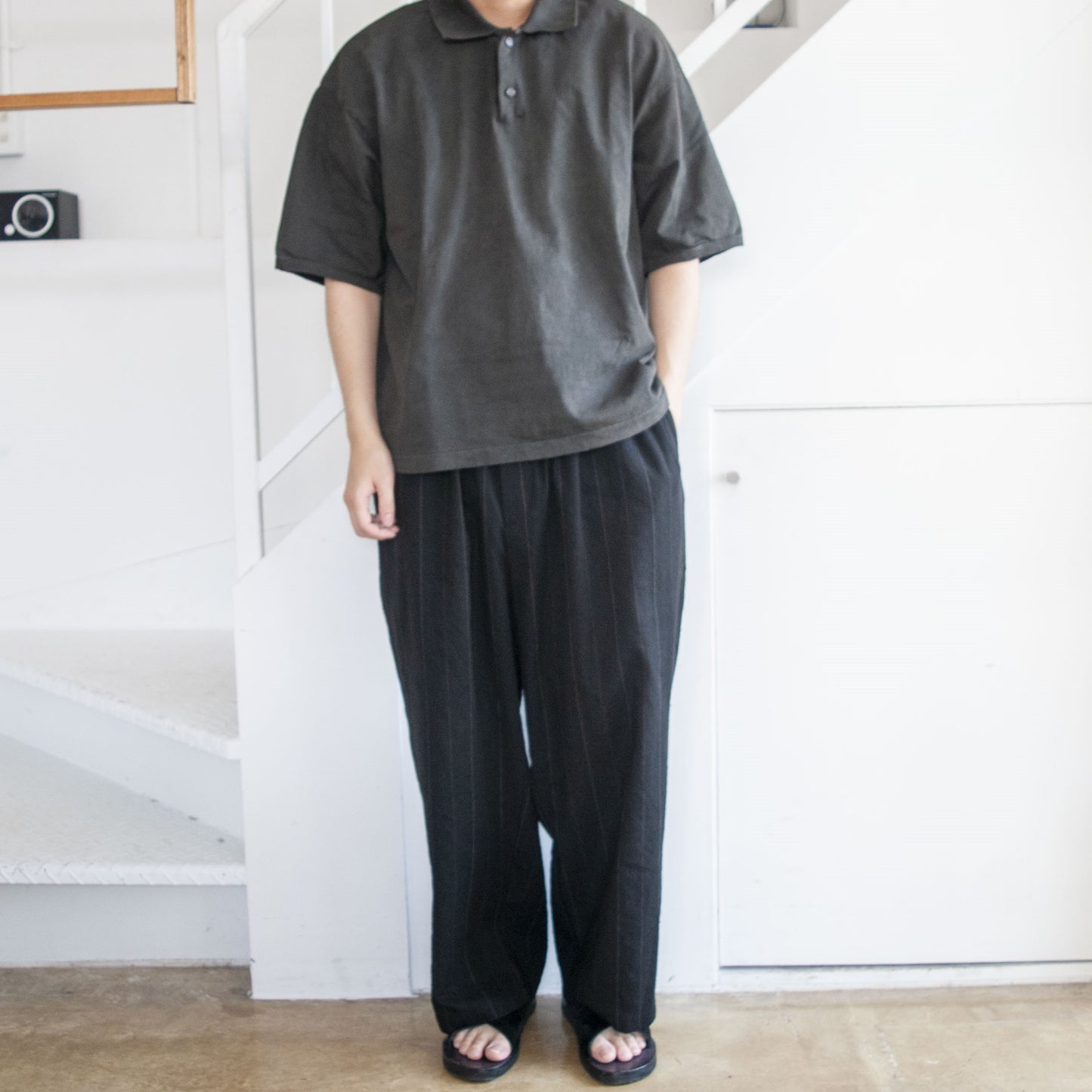 BAGGY EASY PANTS LINEN×COTTON×SILK STRIPE
