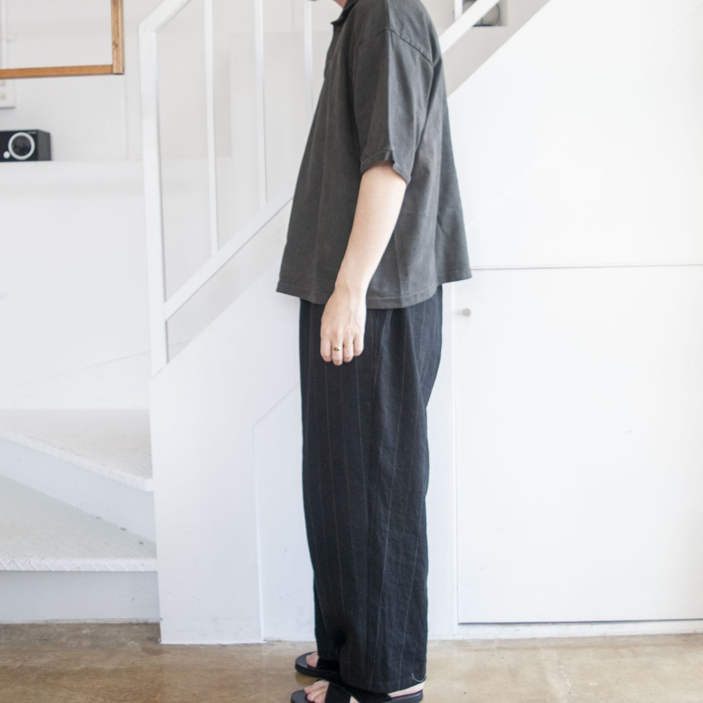 BAGGY EASY PANTS LINEN×COTTON×SILK STRIPE